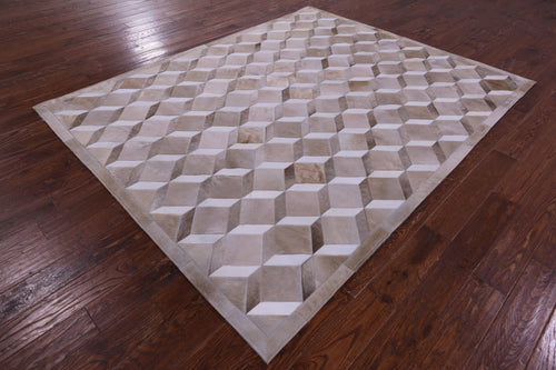 Brown & White Patchwork Natural Cowhide Rug - 6' 8