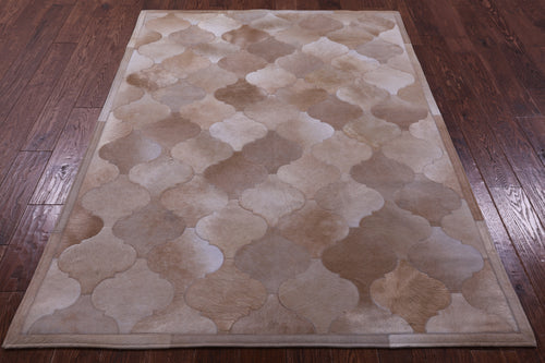 Lantern Tile Light Brown Patchwork Natural Cowhide Rug - 4' 10