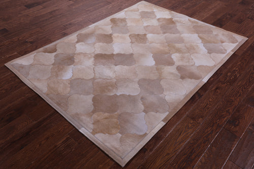Lantern Tile Light Brown Patchwork Natural Cowhide Rug - 4' 10