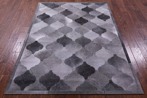 Lantern Tile Grey Patchwork Natural Cowhide Rug - 4' 10