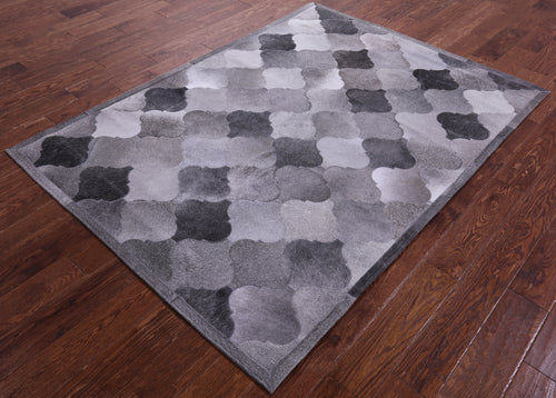 Lantern Tile Grey Patchwork Natural Cowhide Rug - 4' 10