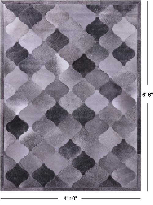 Lantern Tile Grey Patchwork Natural Cowhide Rug - 4' 10