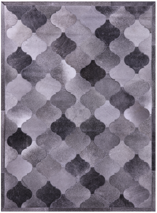 Lantern Tile Grey Patchwork Natural Cowhide Rug - 4' 10