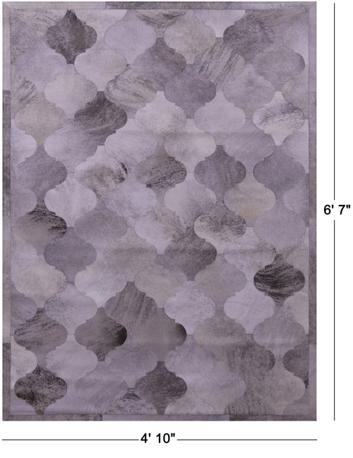 Lantern Tile Grey Brindle Patchwork Natural Cowhide Rug - 4' 10