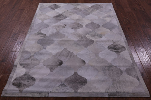 Lantern Tile Grey Brindle Patchwork Natural Cowhide Rug - 4' 10