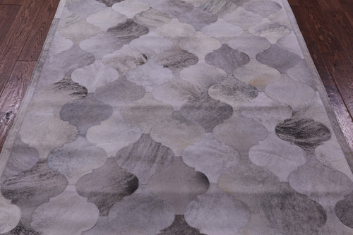 Lantern Tile Grey Brindle Patchwork Natural Cowhide Rug - 4' 10