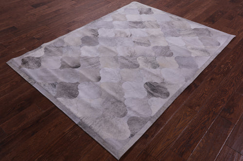 Lantern Tile Grey Brindle Patchwork Natural Cowhide Rug - 4' 10
