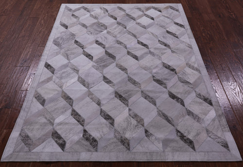 Grey Brindle Patchwork Natural Cowhide Rug - 5' 0