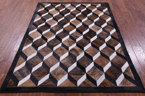 Brown Brindle Patchwork Natural Black & White Cowhide Rug - 5' 0