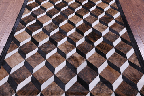 Brown Brindle Patchwork Natural Black & White Cowhide Rug - 5' 0