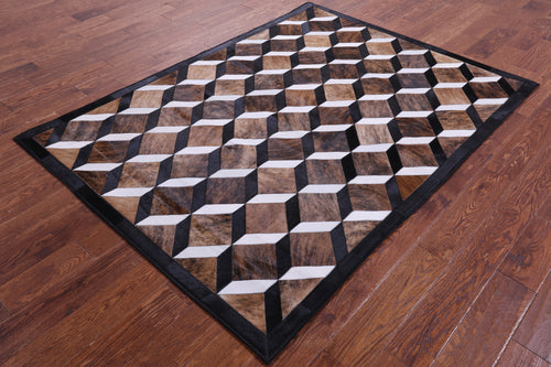 Brown Brindle Patchwork Natural Black & White Cowhide Rug - 5' 0
