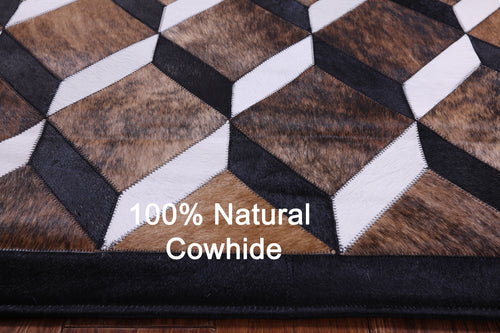 Brown Brindle Patchwork Natural Black & White Cowhide Rug - 5' 0