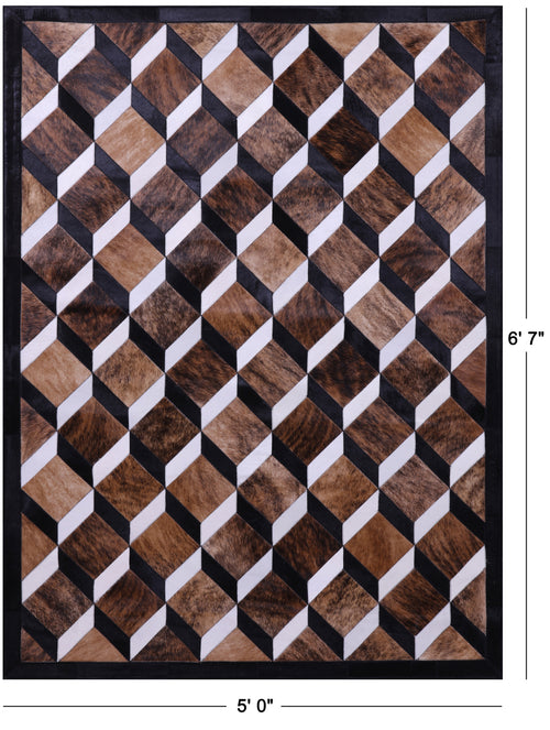 Brown Brindle Patchwork Natural Black & White Cowhide Rug - 5' 0