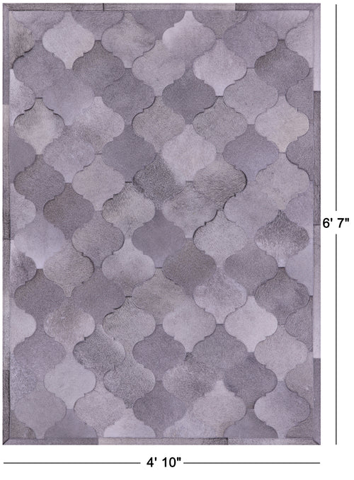 Lantern Tile Grey Patchwork Natural Cowhide Rug - 4' 10
