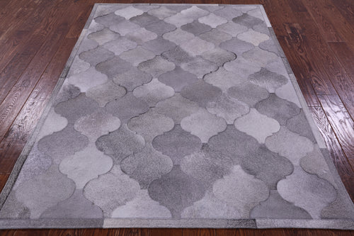 Lantern Tile Grey Patchwork Natural Cowhide Rug - 4' 10