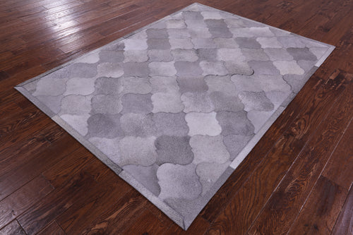 Lantern Tile Grey Patchwork Natural Cowhide Rug - 4' 10