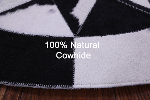 Black & White Round Patchwork Natural Cowhide Rug - 4' 0