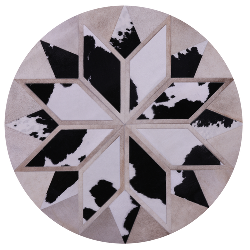 Black & White Round Patchwork Natural Cowhide Rug - 4' 0