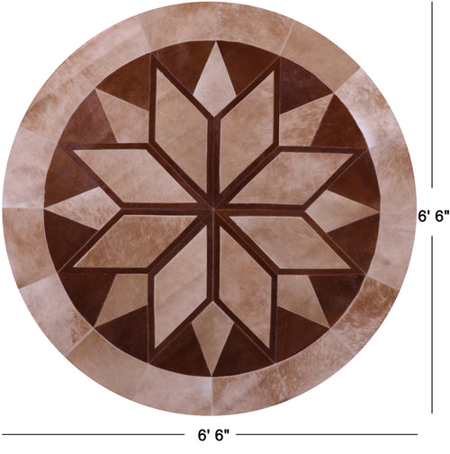 Brown Round Patchwork Natural Cowhide Rug - 6' 6