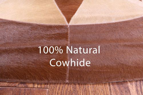 Brown Round Patchwork Natural Cowhide Rug - 6' 6