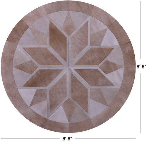 Brown Round Patchwork Natural Cowhide Rug - 6' 6