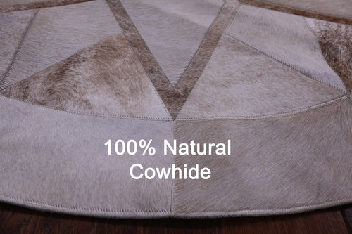 Brown Round Patchwork Natural Cowhide Rug - 5' 0