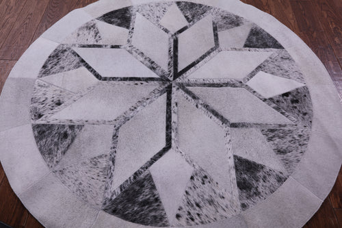 Black Salt & Pepper Round Patchwork Natural Cowhide Rug - 5' 0