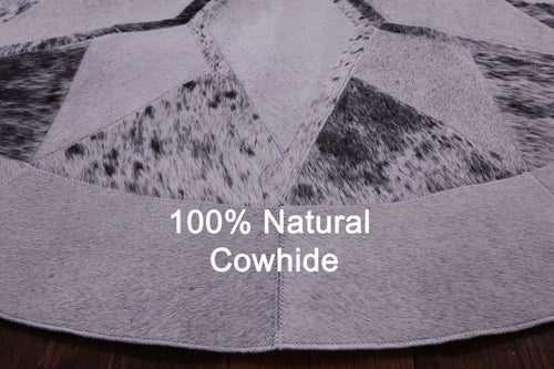 Black Salt & Pepper Round Patchwork Natural Cowhide Rug - 5' 0