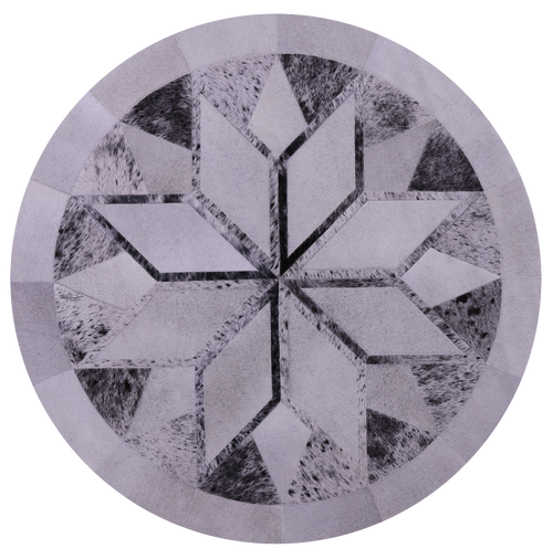 Black Salt & Pepper Round Patchwork Natural Cowhide Rug - 5' 0