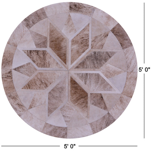Brown Round Patchwork Natural Cowhide Rug - 5' 0