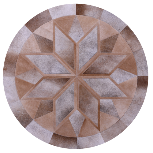 Brown Round Patchwork Natural Cowhide Rug - 5' 0