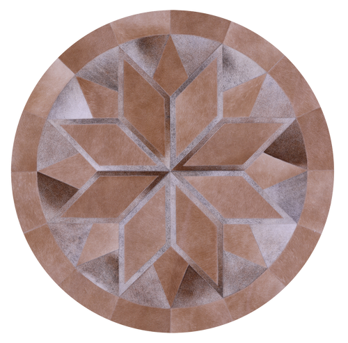 Brown Round Patchwork Natural Cowhide Rug - 5' 0