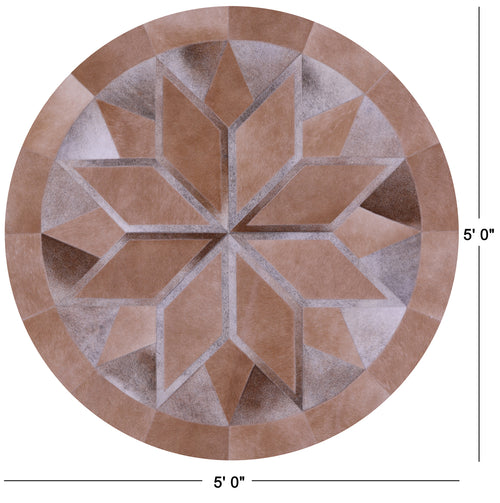 Brown Round Patchwork Natural Cowhide Rug - 5' 0