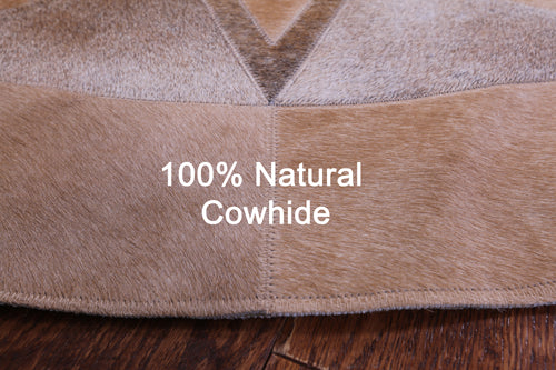 Brown Round Patchwork Natural Cowhide Rug - 5' 0