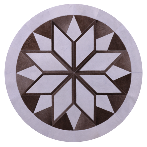 Brown & White Round Patchwork Natural Cowhide Rug - 5' 0