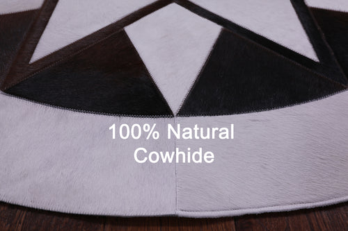 Brown & White Round Patchwork Natural Cowhide Rug - 5' 0