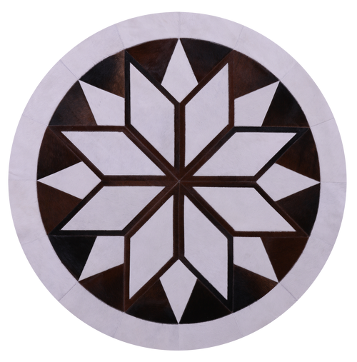 Brown & White Round Patchwork Natural Cowhide Rug - 5' 0