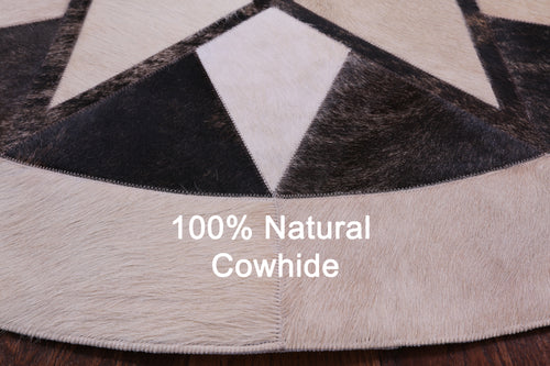 Brown Round Patchwork Natural Cowhide Rug - 5' 0