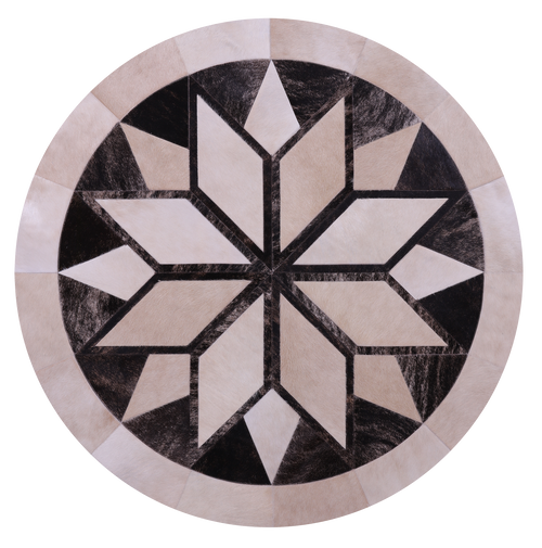 Brown Round Patchwork Natural Cowhide Rug - 5' 0