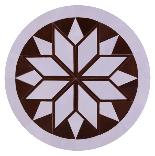 Brown & White Round Patchwork Natural Cowhide Rug - 5' 0