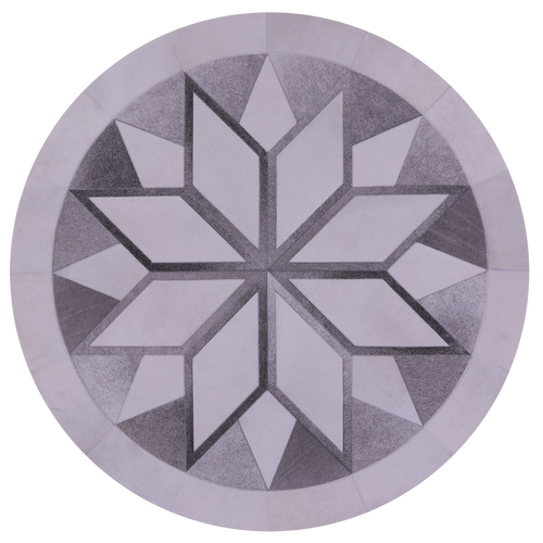 Grey & White Round Patchwork Natural Cowhide Rug - 5' 0