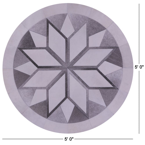 Grey & White Round Patchwork Natural Cowhide Rug - 5' 0