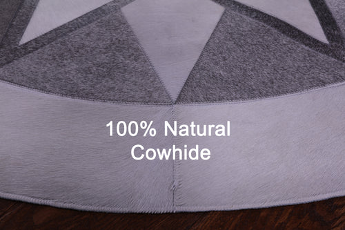 Grey & White Round Patchwork Natural Cowhide Rug - 5' 0