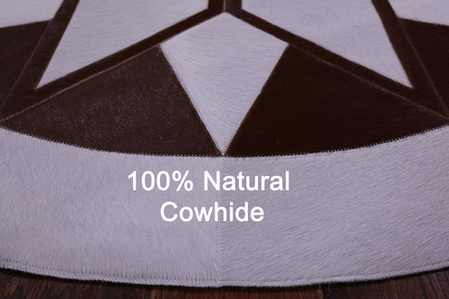 Brown & White Round Patchwork Natural Cowhide Rug - 5' 0