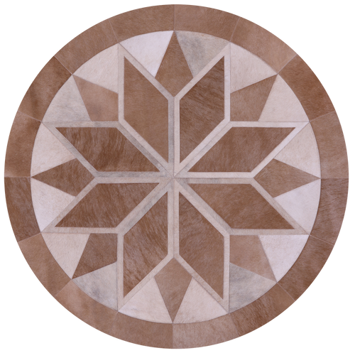 Brown Round Patchwork Natural Cowhide Rug - 5' 0