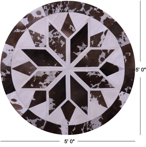 Brown & White Round Star Patchwork Natural Cowhide Rug - 5' 0