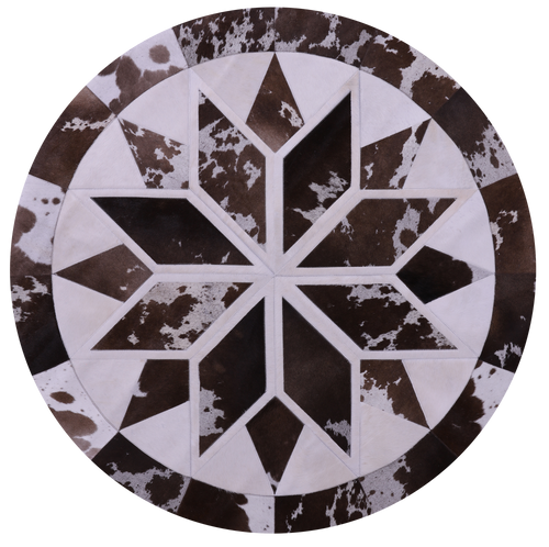 Brown & White Round Star Patchwork Natural Cowhide Rug - 5' 0