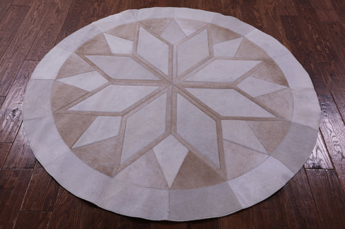 Brown Round Patchwork Natural Cowhide Rug - 5' 0
