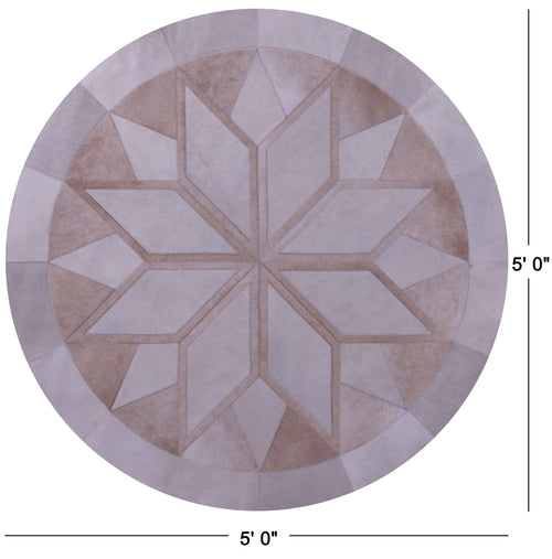 Brown Round Patchwork Natural Cowhide Rug - 5' 0