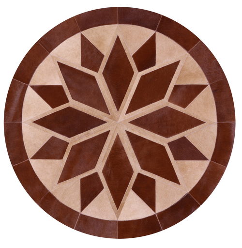 Brown Round Patchwork Natural Cowhide Rug - 5' 0